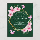 Smaragdgroene roze bloemblaadjes Quinceanera Briefkaart (Voorkant)