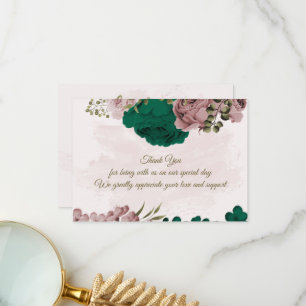 Smaragdgroene roze bloemen botanische bruiloft bedankkaart