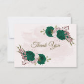 Smaragdgroene roze bloemen botanische bruiloft bedankkaart (Voorkant)