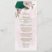Smaragdgroene roze bloemen botanische bruiloft menu (Voorkant)