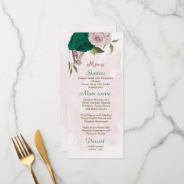 Smaragdgroene roze bloemen botanische bruiloft menu