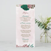 Smaragdgroene roze bloemen botanische bruiloft menu (Staand voorkant)