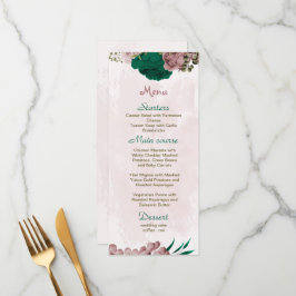 Smaragdgroene roze bloemen botanische bruiloft menu
