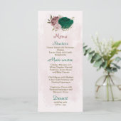 Smaragdgroene roze bloemen botanische bruiloft menu (Staand voorkant)