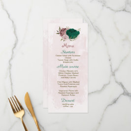Smaragdgroene roze bloemen botanische bruiloft menu