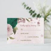 Smaragdgroene roze bloemen botanische bruiloft RSVP kaartje (Staand voorkant)