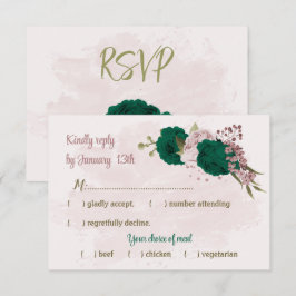 Smaragdgroene roze bloemen botanische bruiloft RSVP kaartje