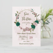 Smaragdgroene roze bloemen botanische bruiloft save the date (Staand voorkant)