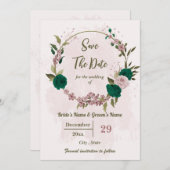 Smaragdgroene roze bloemen botanische bruiloft save the date (Voorkant / Achterkant)