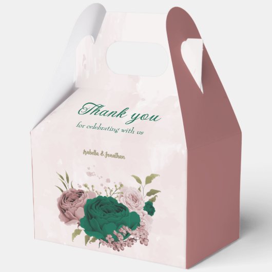 smaragdgroene roze bloemen bruiloft  bedankdoosjes (Voorkant)