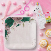 smaragdgroene roze bloemen bruiloft papieren bordje (Feest)