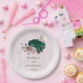 Smaragdgroene roze bloemen bruiloft papieren bordje (Feest)