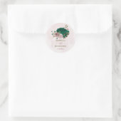 Smaragdgroene roze bloemen bruiloft ronde sticker (Tas)