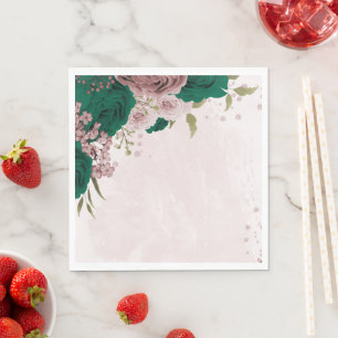 Smaragdgroene roze bloemen bruiloft servet