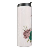 smaragdgroene roze bloemen bruiloft  thermosbeker (Gedraaid links)