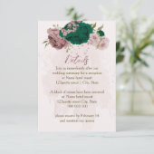 Smaragdgroene roze bloemen huwelijksdetails informatiekaartje (Staand voorkant)