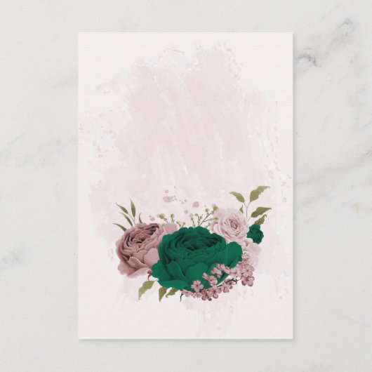Smaragdgroene roze bloemen huwelijksdetails informatiekaartje (Achterkant)