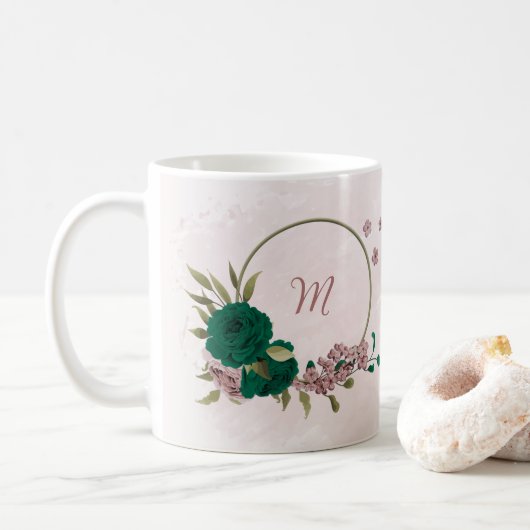 smaragdgroene roze bloemen koffiemok (Met donut)