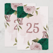 Smaragdgroene roze bloemen Tafelnummer Kaart (Voorkant / Achterkant)