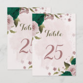Smaragdgroene roze bloemen Tafelnummer Kaart (Voorkant / Achterkant)