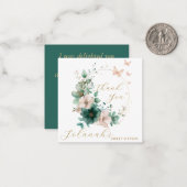 Smaragdgroene roze bloemkleur dank u nota notitiekaartje (Voorkant / Achterkant in situ)