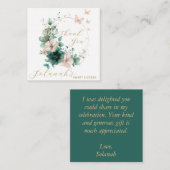 Smaragdgroene roze bloemkleur dank u nota notitiekaartje (Voorkant / Achterkant)