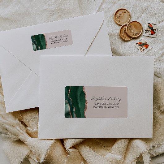 Smaragdgroene Roze Goud Agate Blush Retouradres Etiket