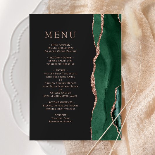 Smaragdgroene Roze Goud Agate Donkere Huwelijk Menu