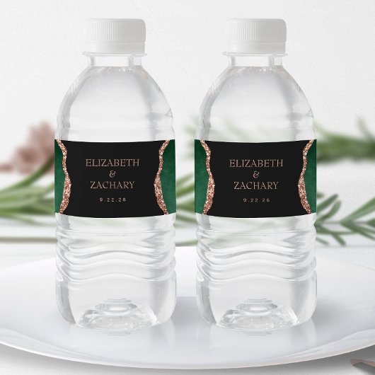 Smaragdgroene Roze Goud Agate Donkere Huwelijk Waterfles Etiket