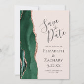 Smaragdgroene Roze Gouden Agaat Blush Save the Dat Date (Voorkant)