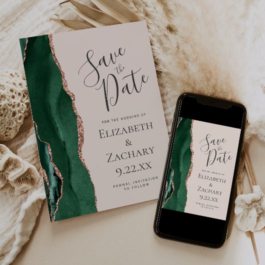 Smaragdgroene Roze Gouden Agaat Blush Save the Dat Date