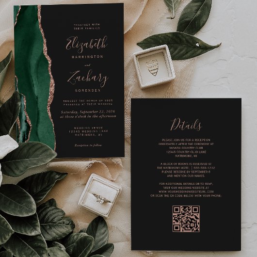 Smaragdgroene Roze Gouden Agaat Donkere QR Code Br Kaart