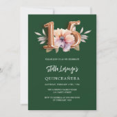 Smaragdgroene roze perzik bloemenquinceanera kaart (Voorkant)