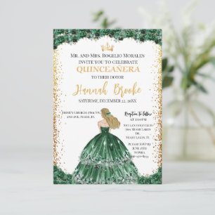 Smaragdgroene Roze Quinceañera Uitnodiging met Gou
