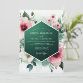 Smaragdgroene Roze Romantische Lente Bruiloft Kaart (Staand voorkant)