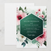 Smaragdgroene Roze Romantische Lente Bruiloft Kaart (Voorkant / Achterkant)