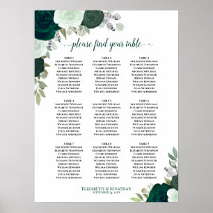 Smaragdgroene Rozen 9 tafel bruiloft zitgrafiek Poster