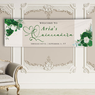 Smaragdgroene Rozen Bloem Quinceanera Welkom Spandoek