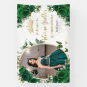 Smaragdgroene Rozen Bloemrijke Quinceañera Foto Spandoek (Verticaal)