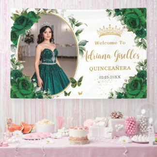 Smaragdgroene Rozen Bloemstuk Quinceañera Foto Spandoek