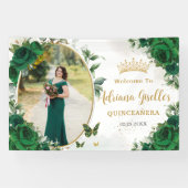 Smaragdgroene Rozen Bloemstuk Quinceañera Foto Spandoek (Horizontaal)
