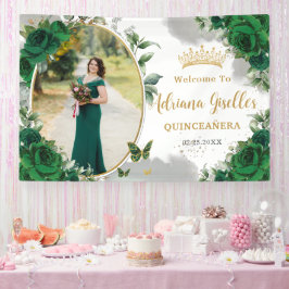 Smaragdgroene Rozen Bloemstuk Quinceañera Foto Spandoek