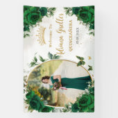Smaragdgroene Rozen Bloemstuk Quinceañera Foto Spandoek (Verticaal)