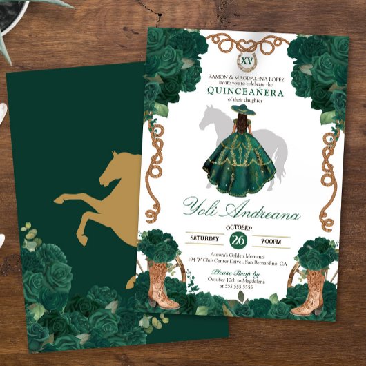Smaragdgroene Rozen Charro Vestidos Quinceañera Kaart