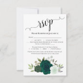 Smaragdgroene Rozen Elegante Boho Chic Bruiloft RSVP Kaartje (Voorkant)