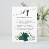 Smaragdgroene Rozen Elegante Boho Chic Bruiloft RSVP Kaartje (Staand voorkant)