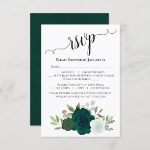 Smaragdgroene Rozen Elegante Boho Chic Bruiloft RSVP Kaartje