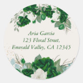 Smaragdgroene Rozen en Eucalytus Naam en adres Ronde Sticker (Voorkant)