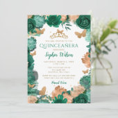 Smaragdgroene Rozen gouden vlinders quinceañera Kaart (Staand voorkant)