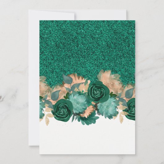 Smaragdgroene Rozen gouden vlinders quinceañera Kaart (Achterkant)